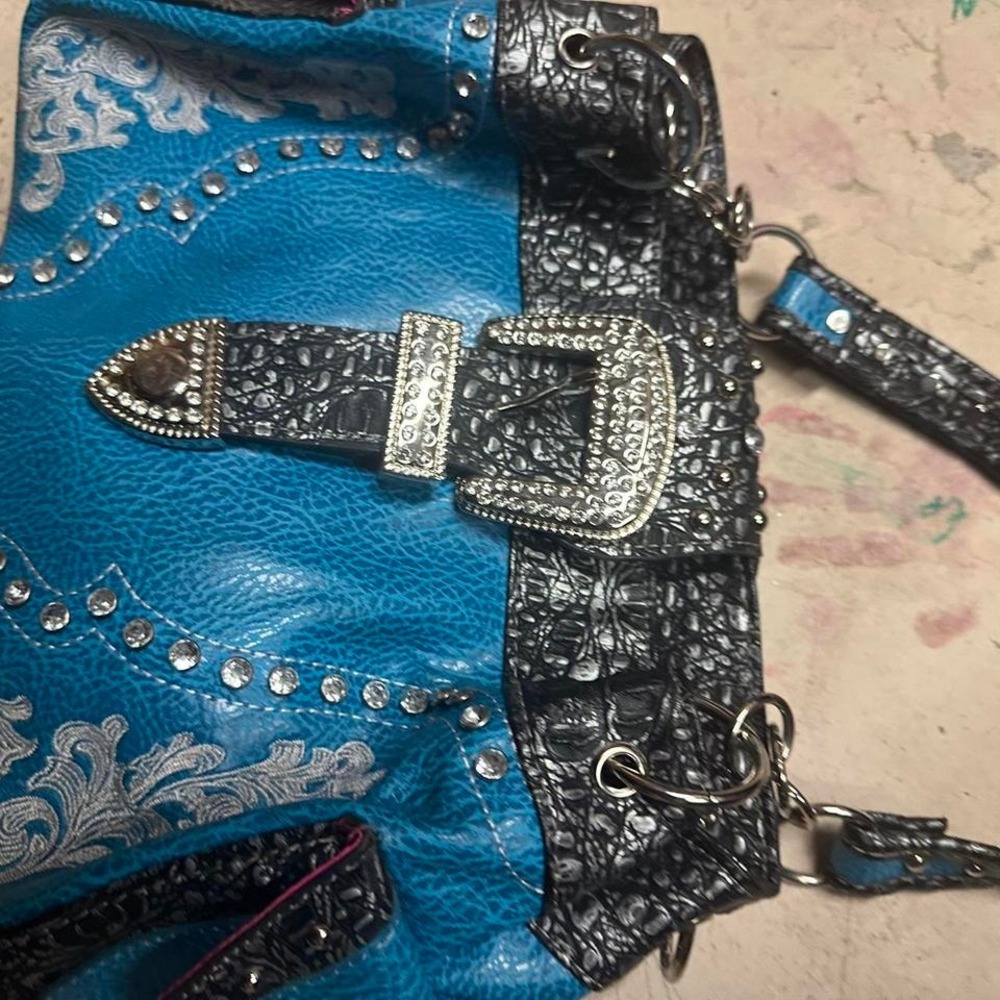 Black n blue‎ leather crosbody big bag purse